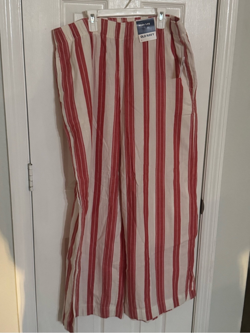 Old Navy Red and White Striped Linen Wide-Leg Pants